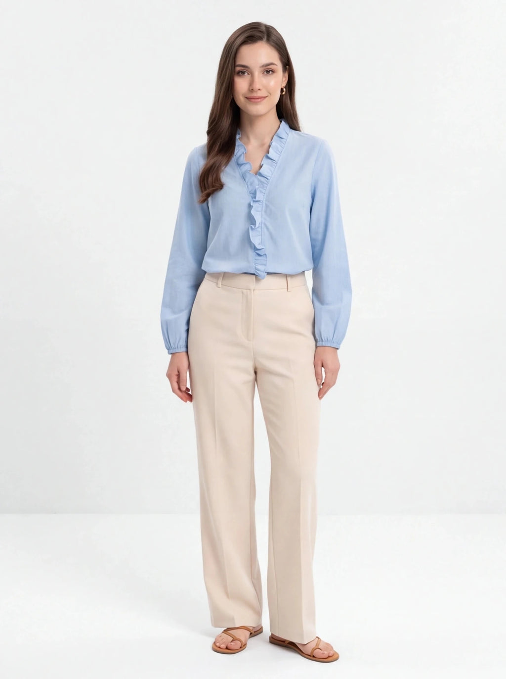 Blusa celeste con volante - La Flamencona Accesorios