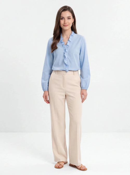 Blusa celeste con volante - La Flamencona Accesorios