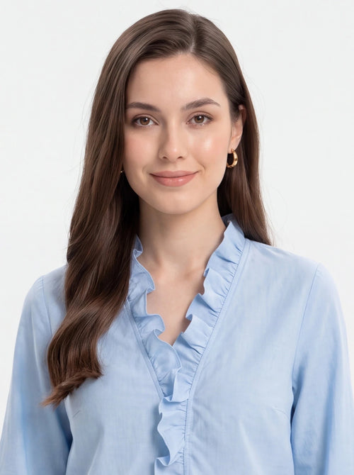 Blusa celeste con volante - La Flamencona Accesorios