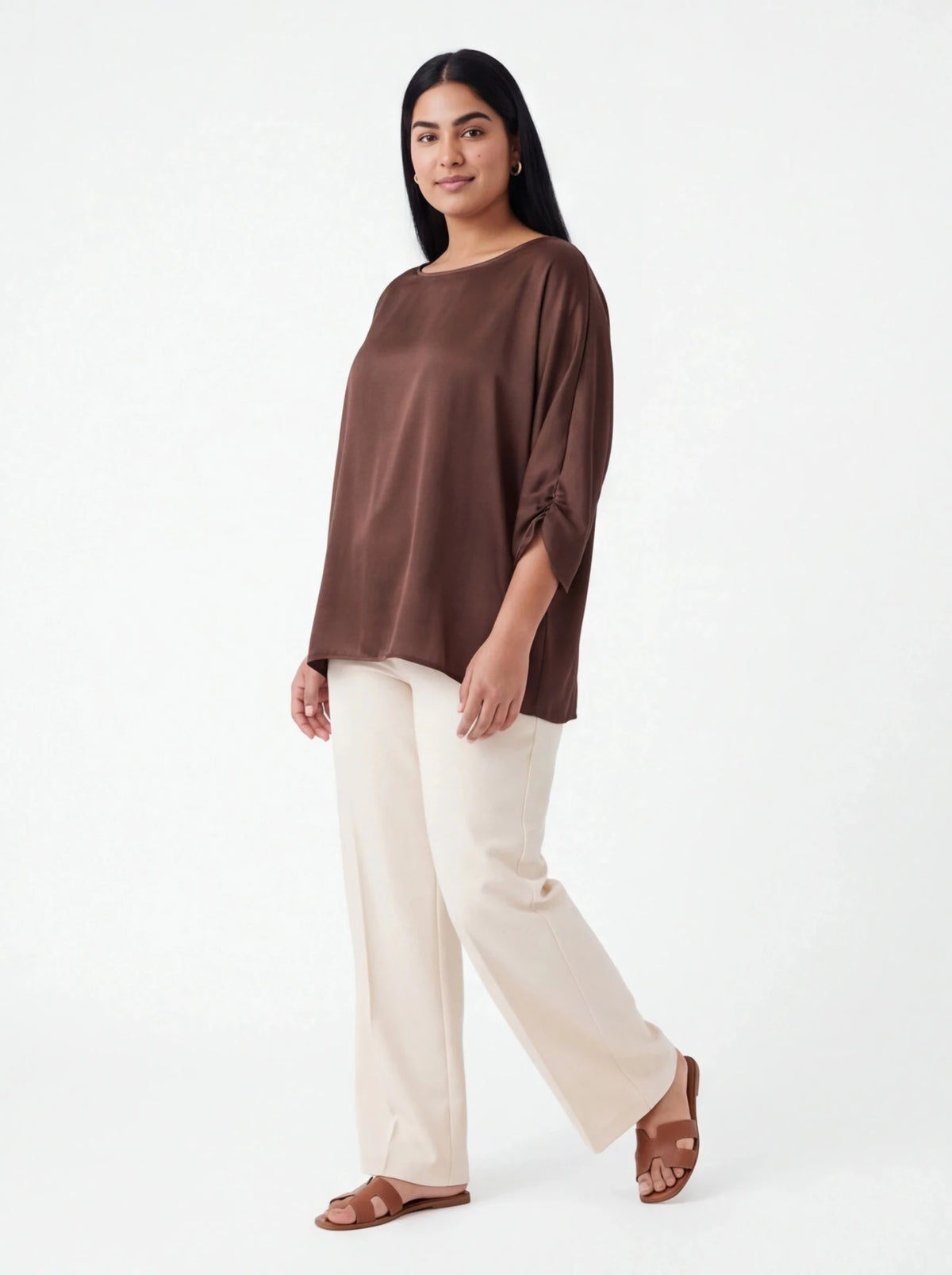 Blusa satinada chocolate - La Flamencona Accesorios