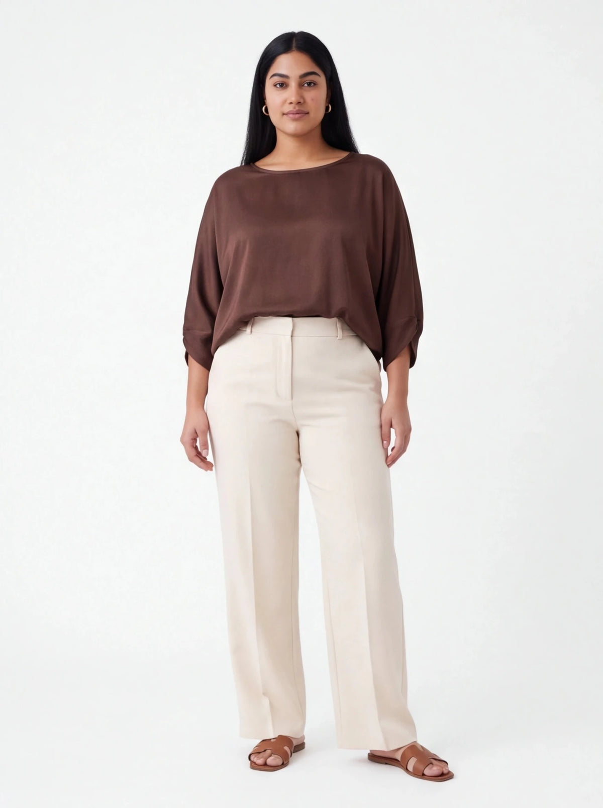Blusa satinada chocolate - La Flamencona Accesorios