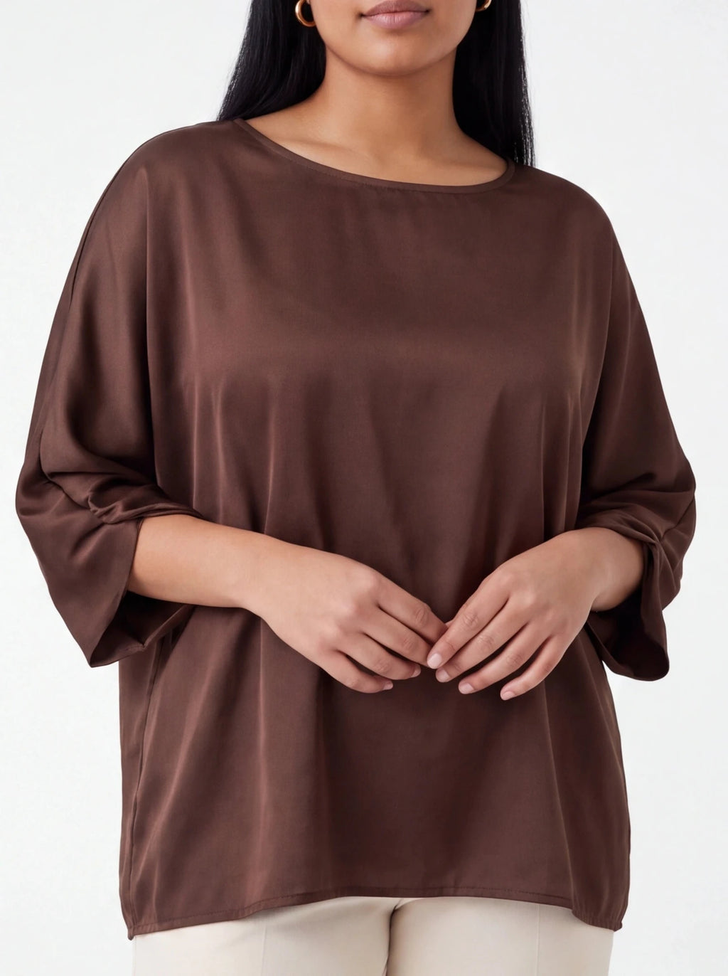 Blusa satinada chocolate - La Flamencona Accesorios