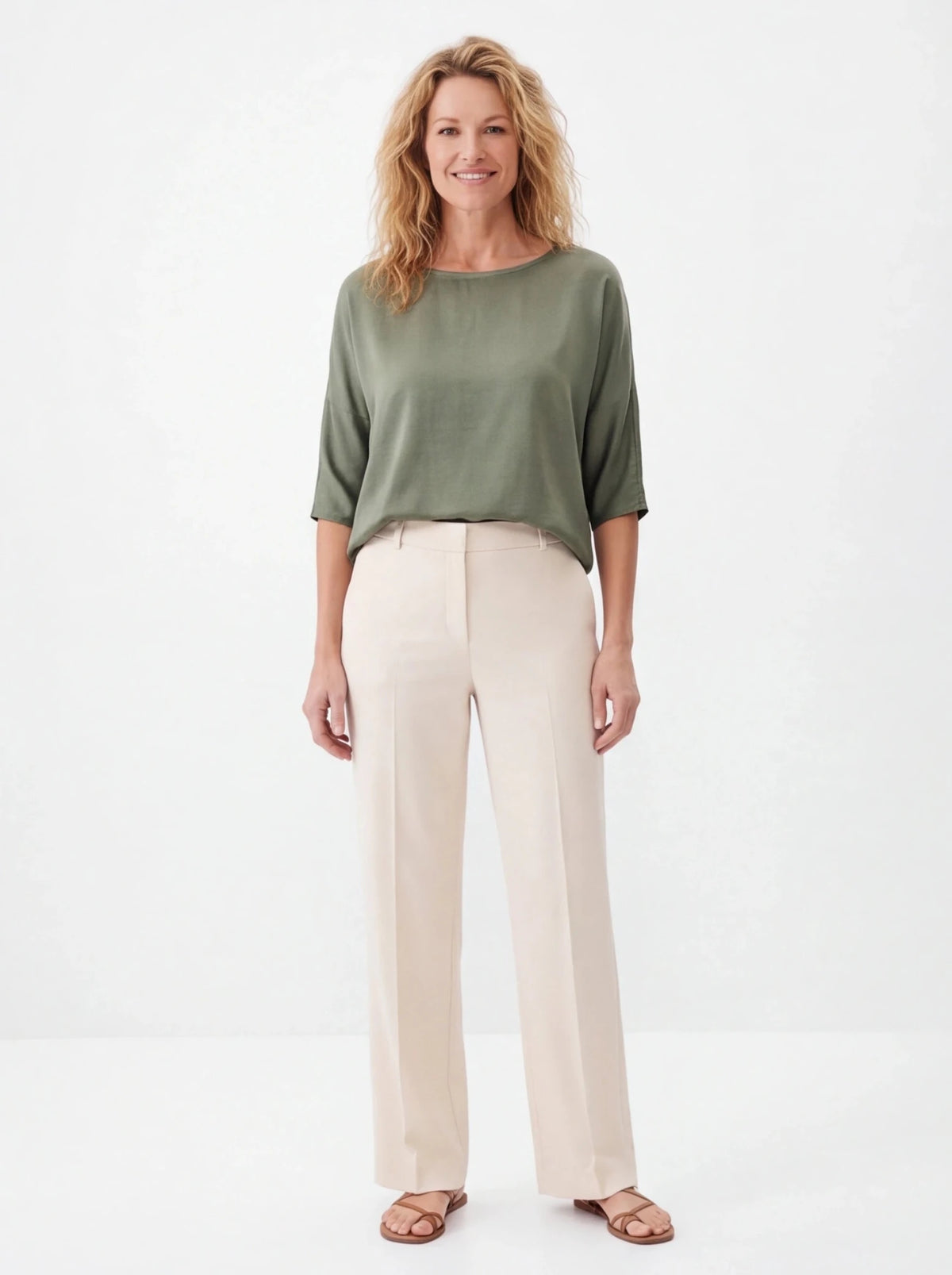 Blusa satinada verde caqui - La Flamencona Accesorios