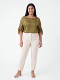Blusa satinada verde oliva - La Flamencona Accesorios