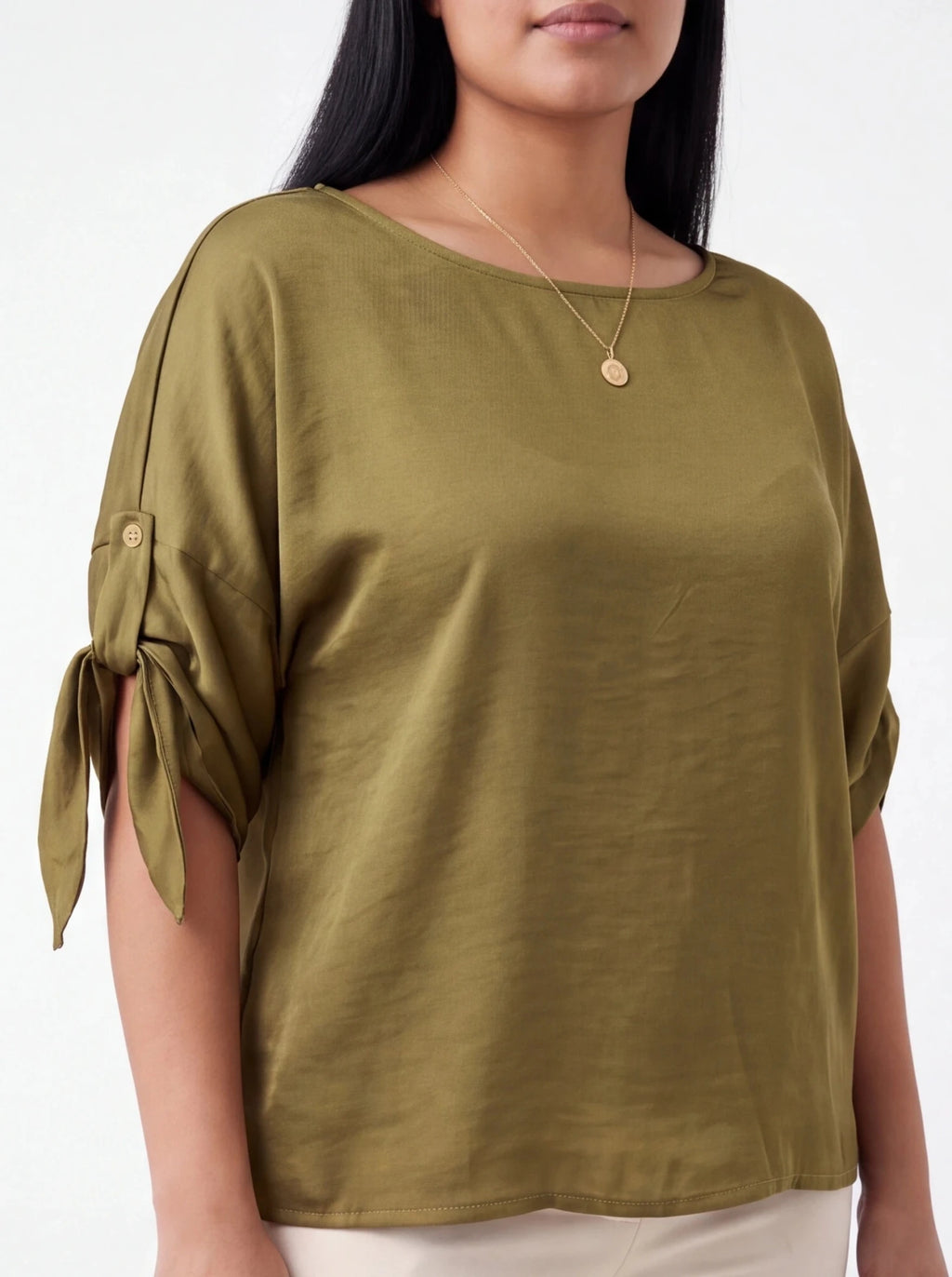 Blusa satinada verde oliva - La Flamencona Accesorios