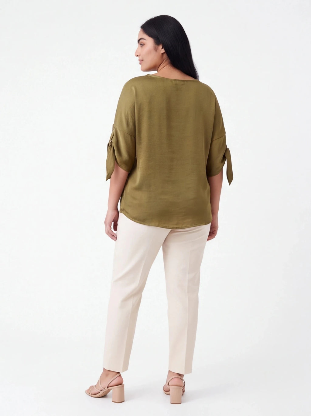 Blusa satinada verde oliva - La Flamencona Accesorios