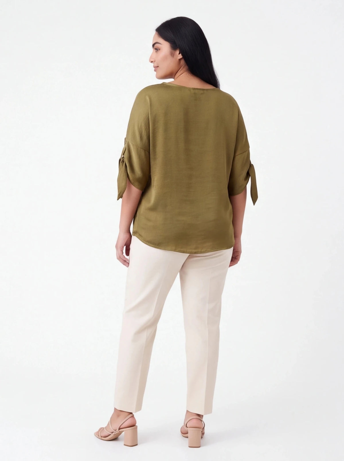 Blusa satinada verde oliva - La Flamencona Accesorios