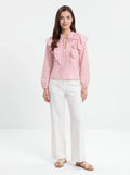 Blusa vichy rosa con volantes - La Flamencona Accesorios