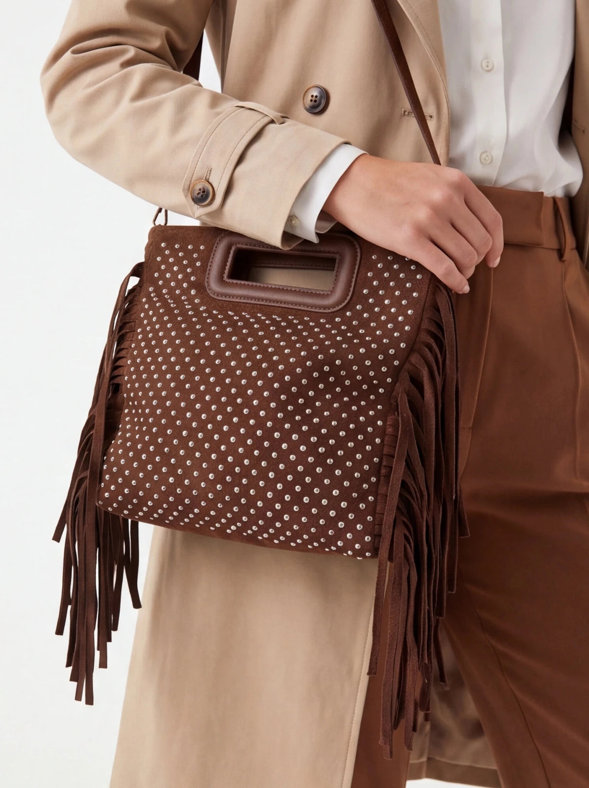 Bolso de Antelina con Tachuelas y Flecos - La Flamencona Accesorios