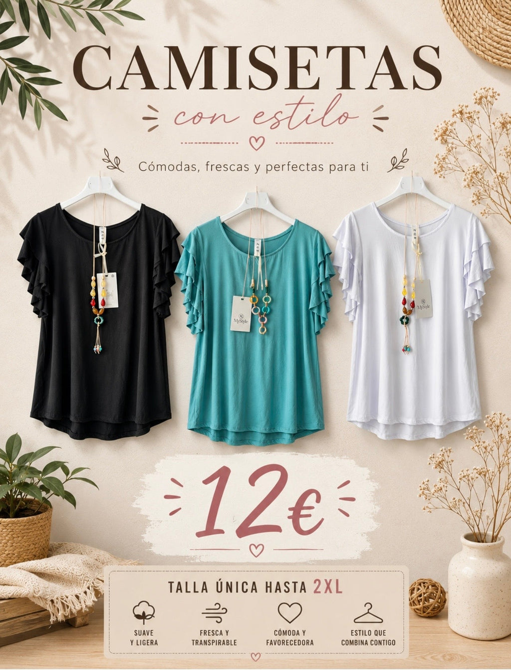 Camiseta volante talla única con collar - La Flamencona Accesorios