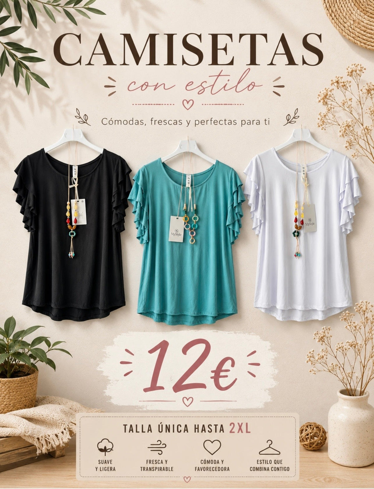 Camiseta volante talla única con collar - La Flamencona Accesorios