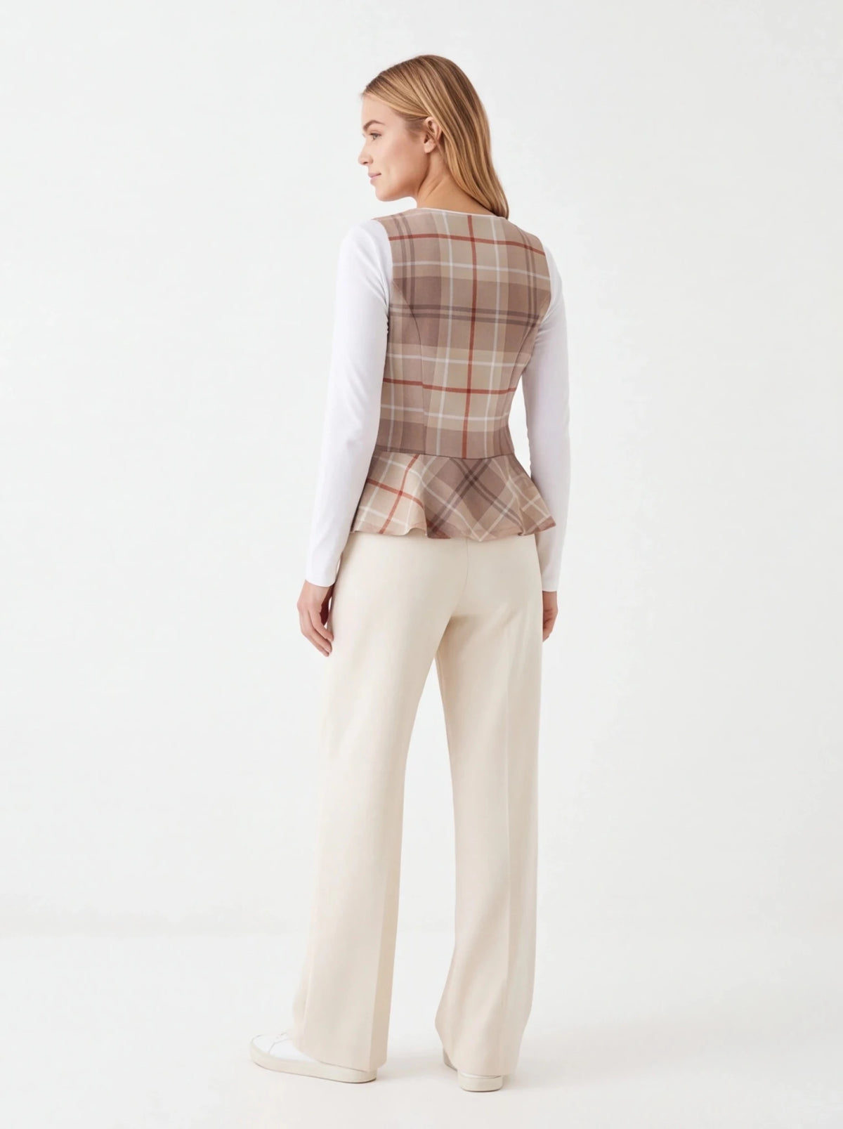 Chaleco beige de cuadros - La Flamencona Accesorios
