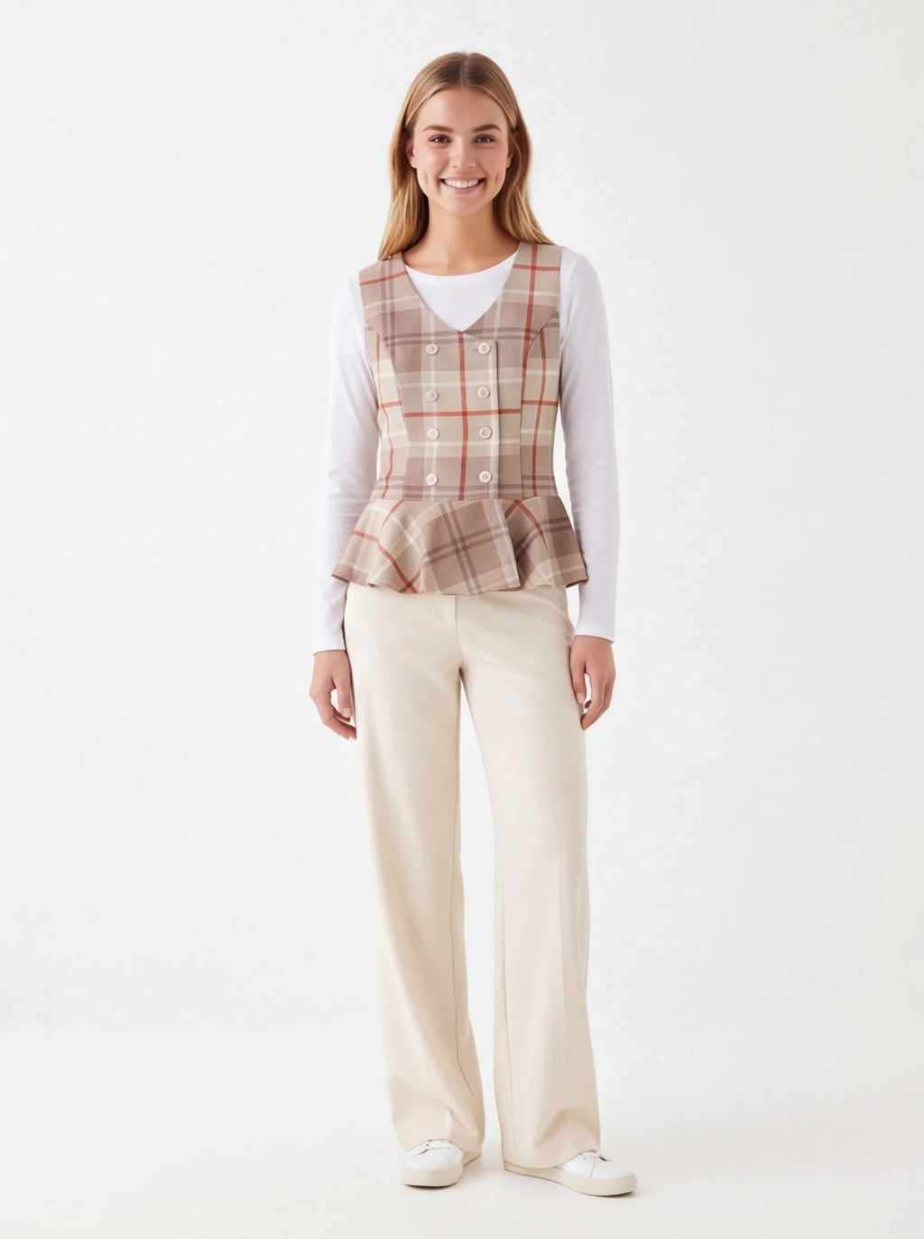 Chaleco beige de cuadros - La Flamencona Accesorios
