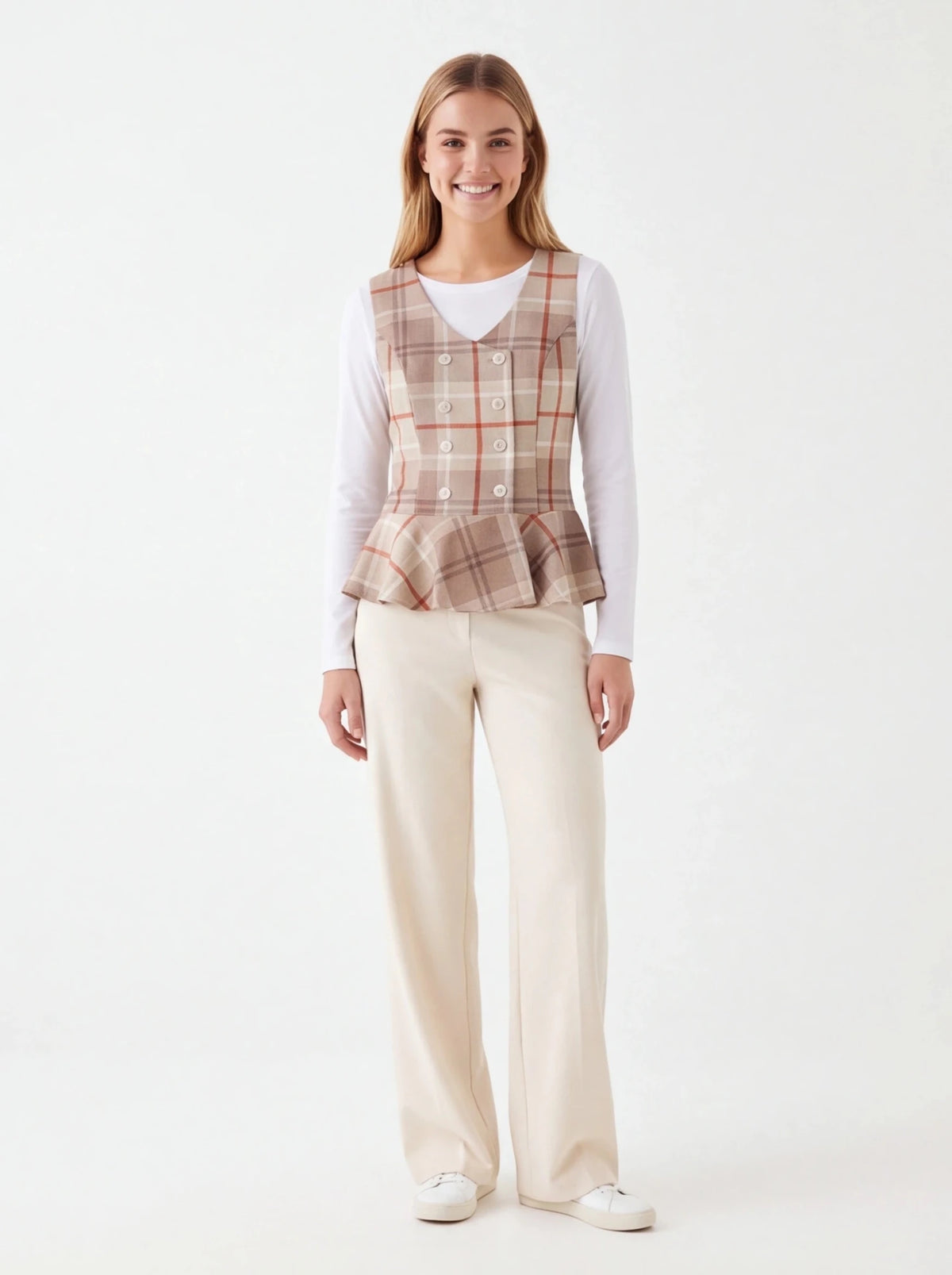 Chaleco beige de cuadros - La Flamencona Accesorios