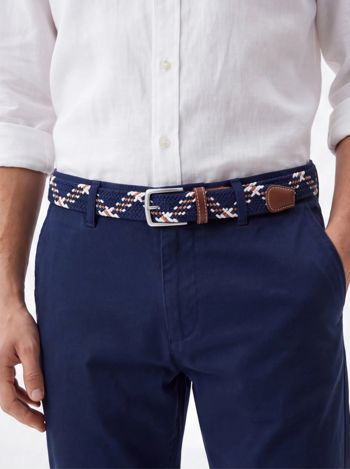 Cinturón trenzado azul m/camel/blanco - La Flamencona Accesorios