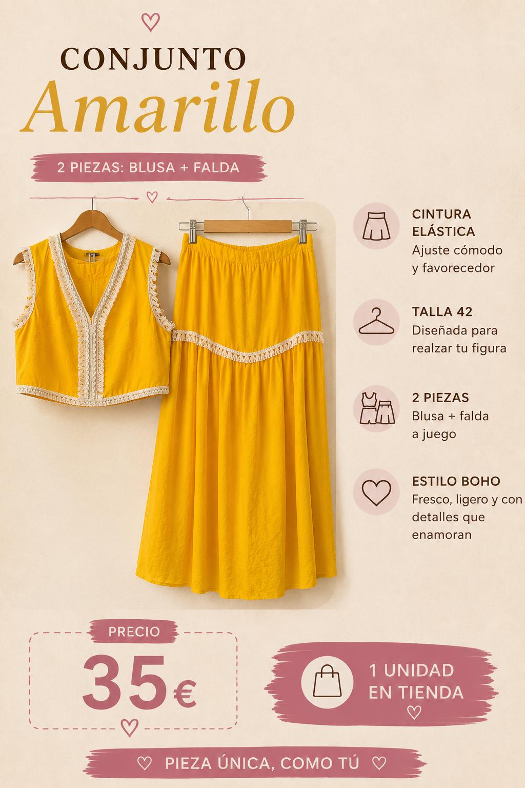Conjunto amarillo blusa cruzada sin mangas talla 42 - La Flamencona Accesorios