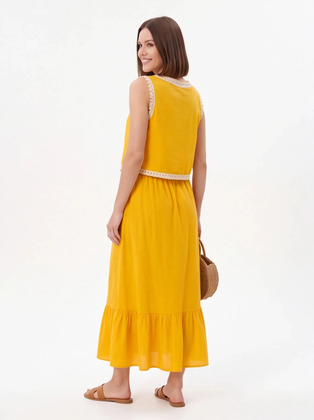 Conjunto amarillo blusa cruzada sin mangas talla 42 - La Flamencona Accesorios