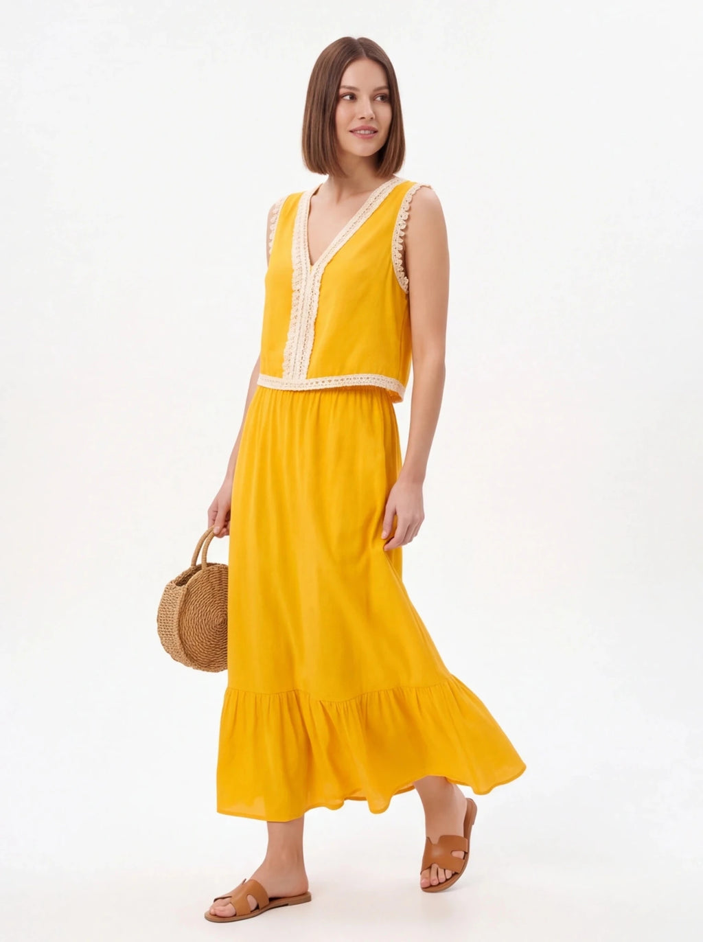 Conjunto amarillo blusa cruzada sin mangas talla 42 - La Flamencona Accesorios