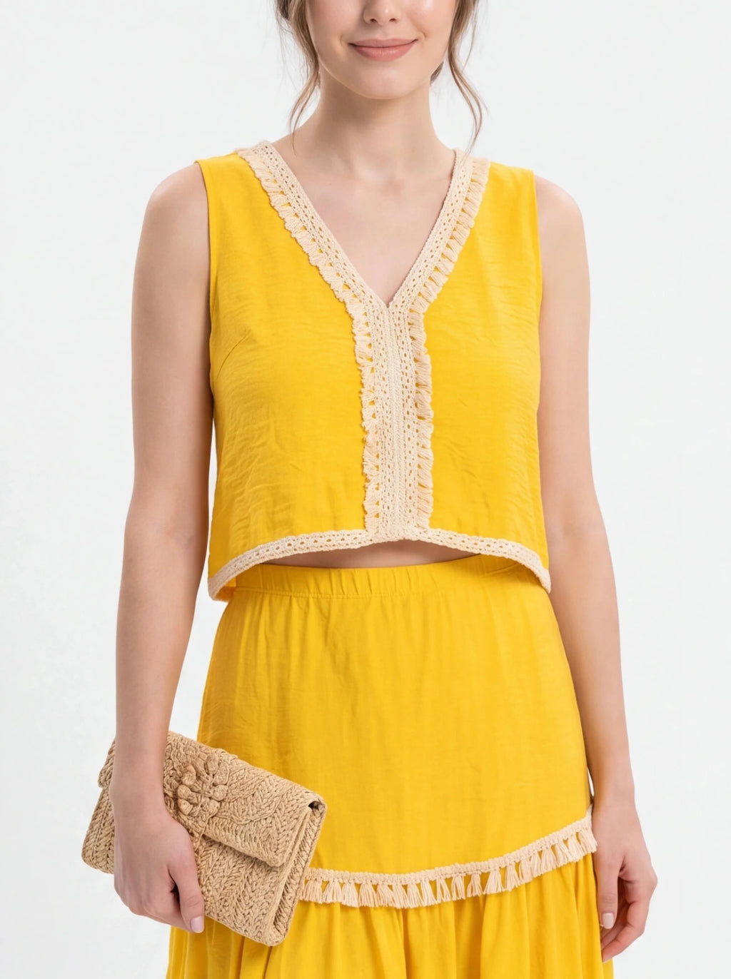 Conjunto amarillo blusa cruzada sin mangas talla 42 - La Flamencona Accesorios