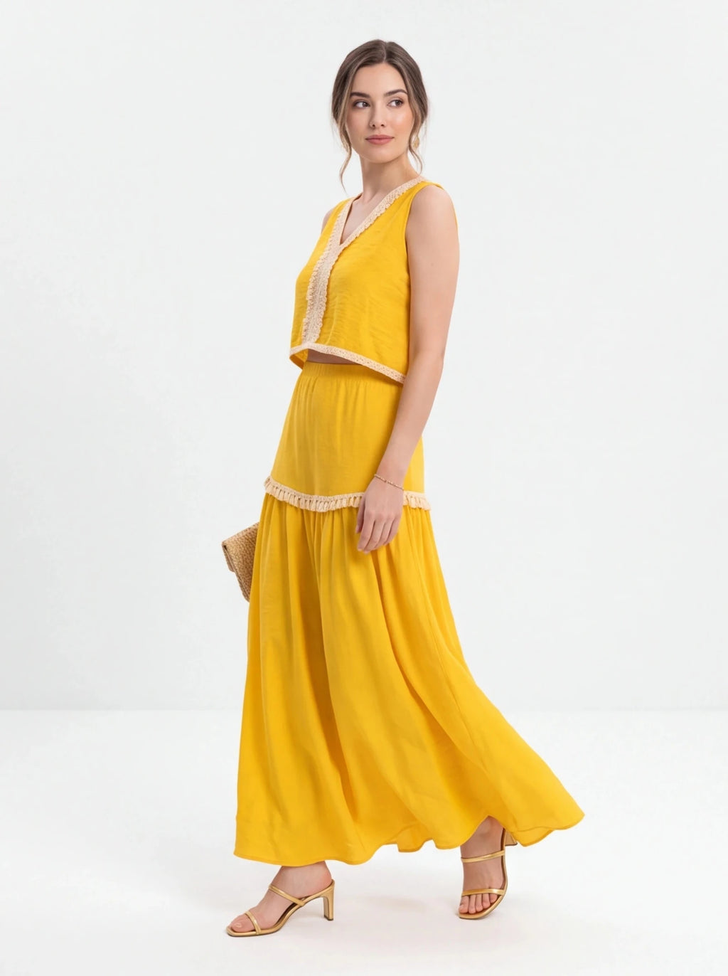 Conjunto amarillo blusa cruzada sin mangas talla 42 - La Flamencona Accesorios