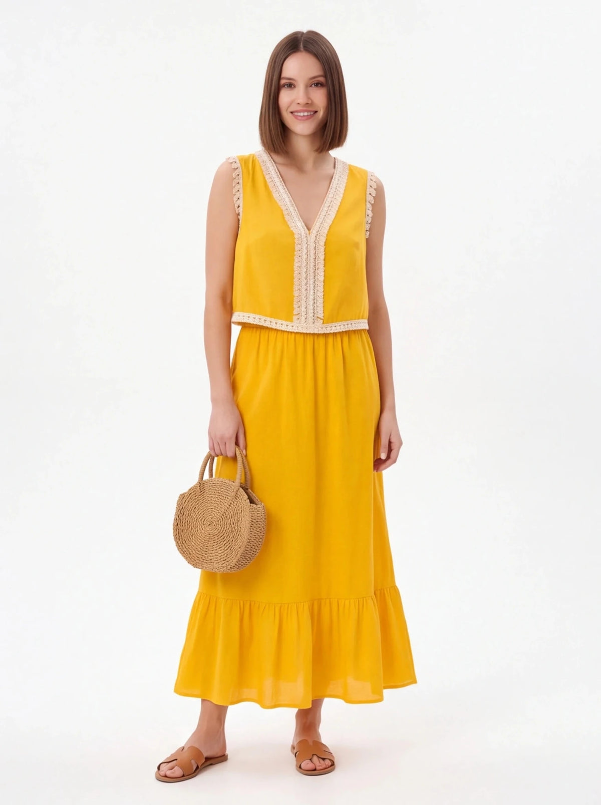 Conjunto amarillo blusa cruzada sin mangas talla 42 - La Flamencona Accesorios