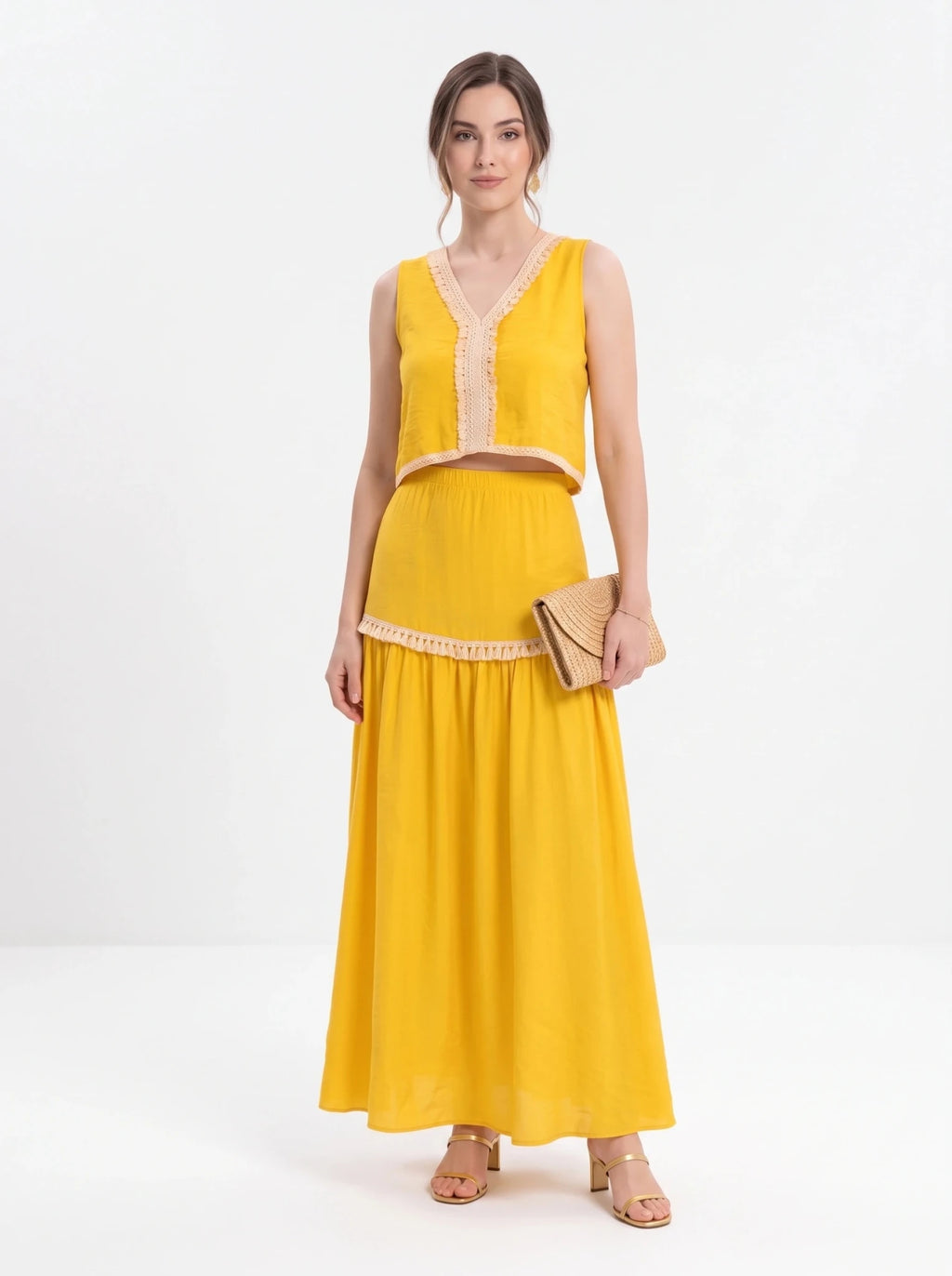 Conjunto amarillo blusa cruzada sin mangas talla 42 - La Flamencona Accesorios