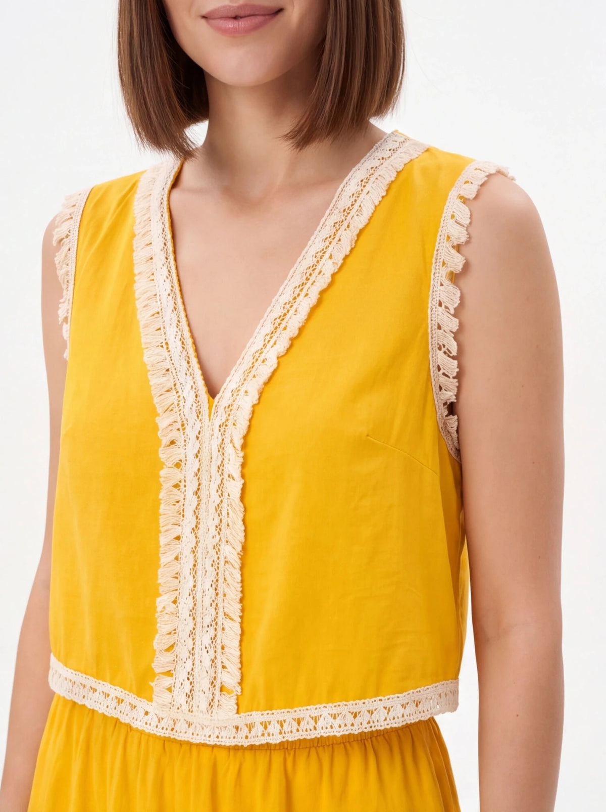 Conjunto amarillo blusa cruzada sin mangas talla 42 - La Flamencona Accesorios