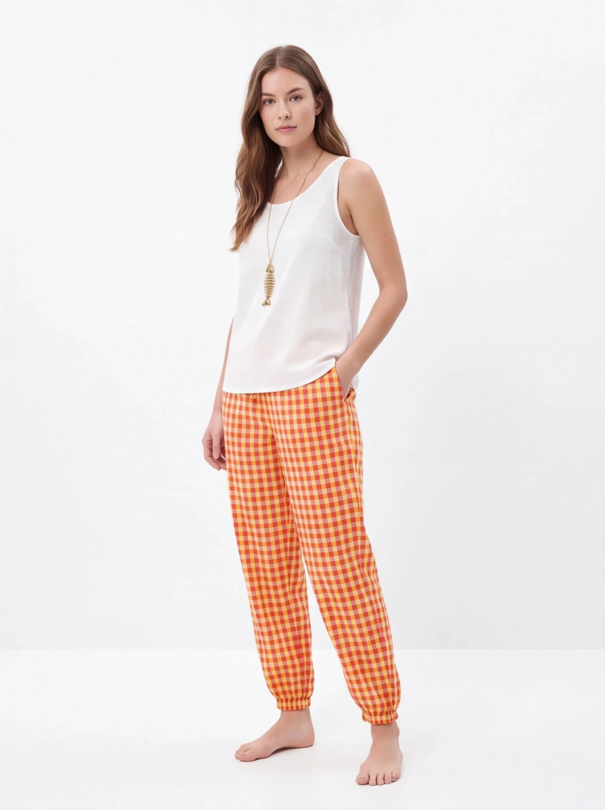 Conjunto blusa y pantalón vichy, talla única blanca - La Flamencona Accesorios