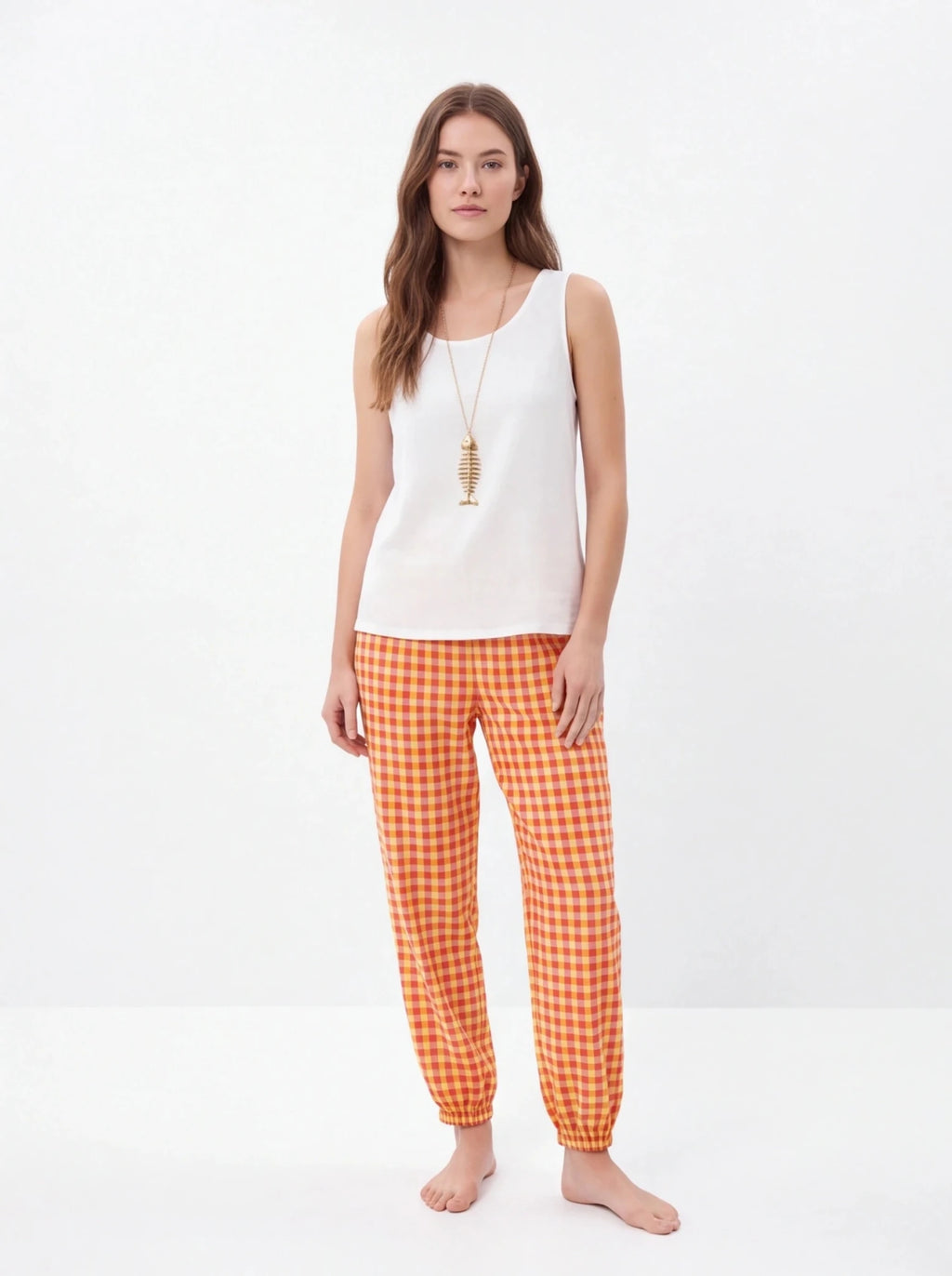 Conjunto blusa y pantalón vichy, talla única blanca - La Flamencona Accesorios