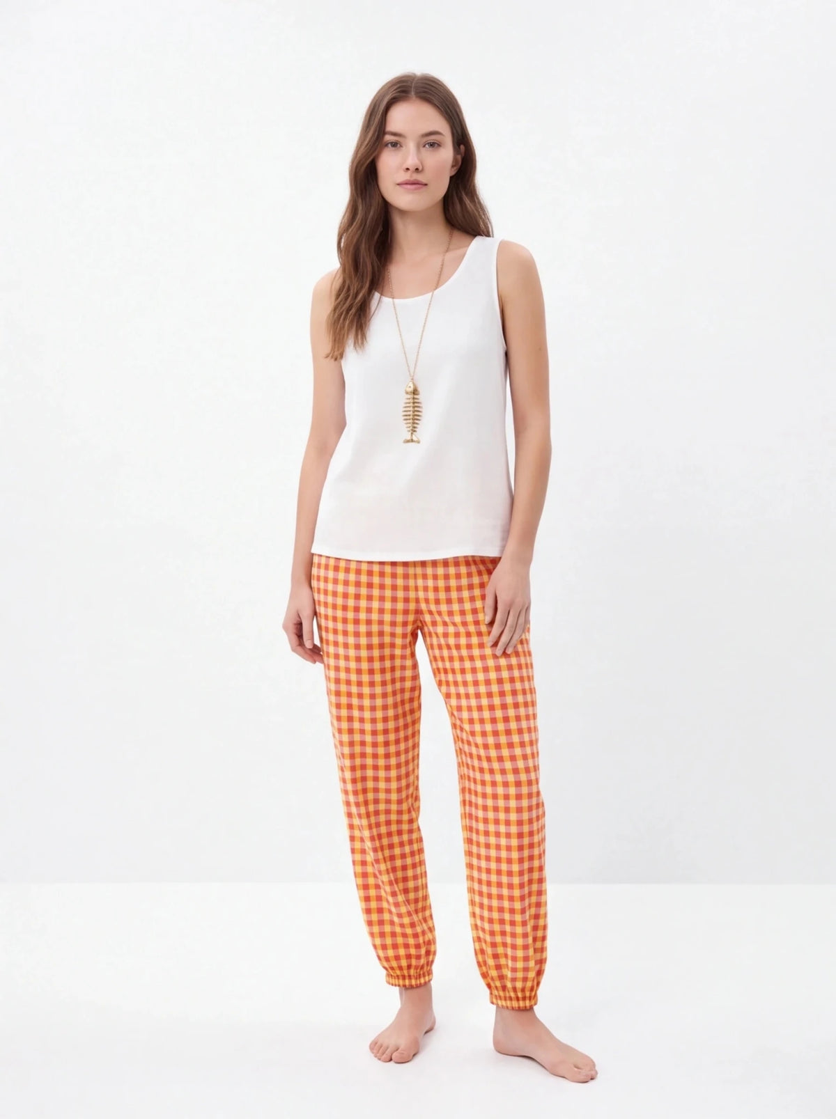 Conjunto blusa y pantalón vichy, talla única blanca - La Flamencona Accesorios