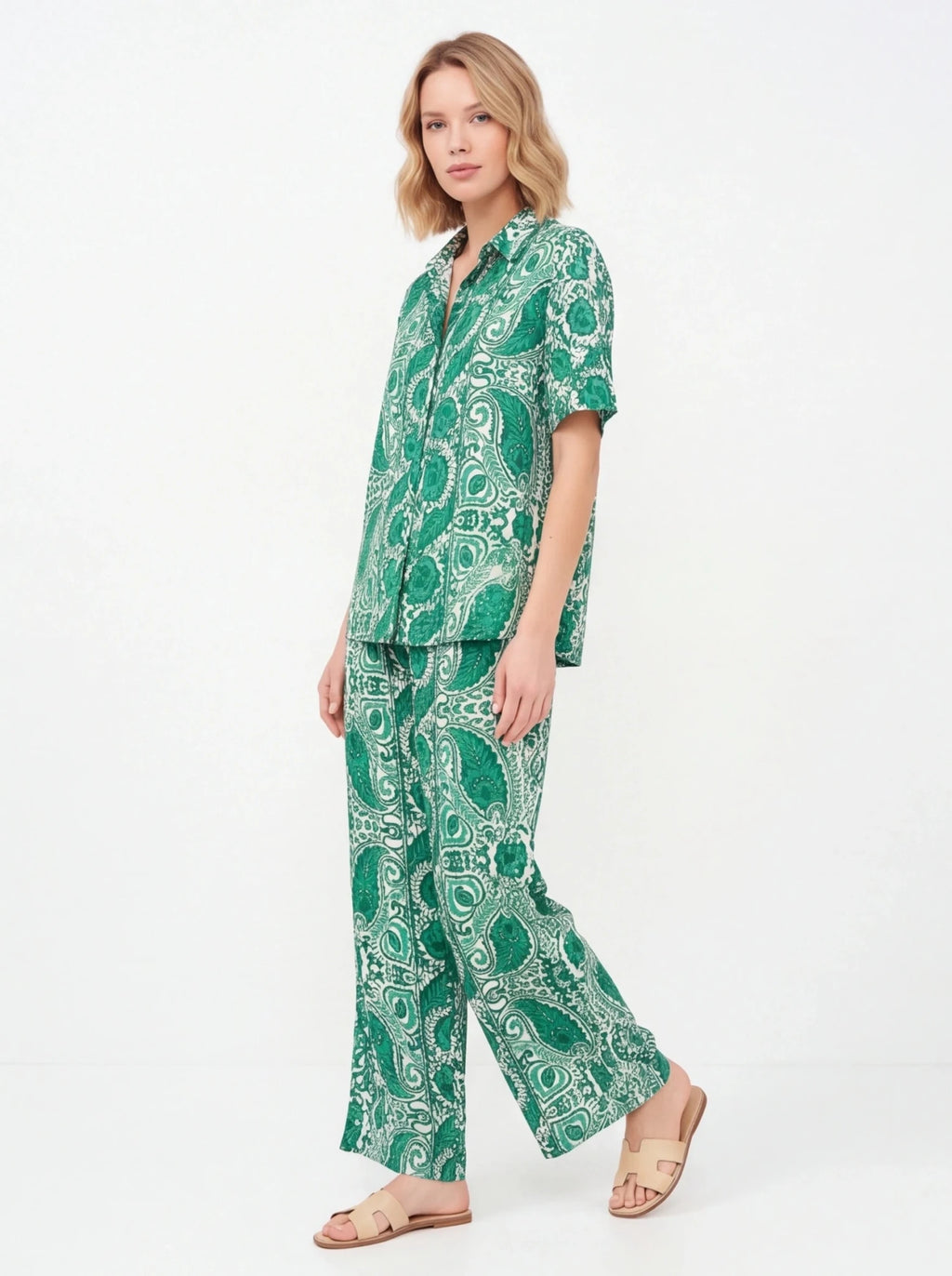 Conjunto estampado verde - La Flamencona Accesorios