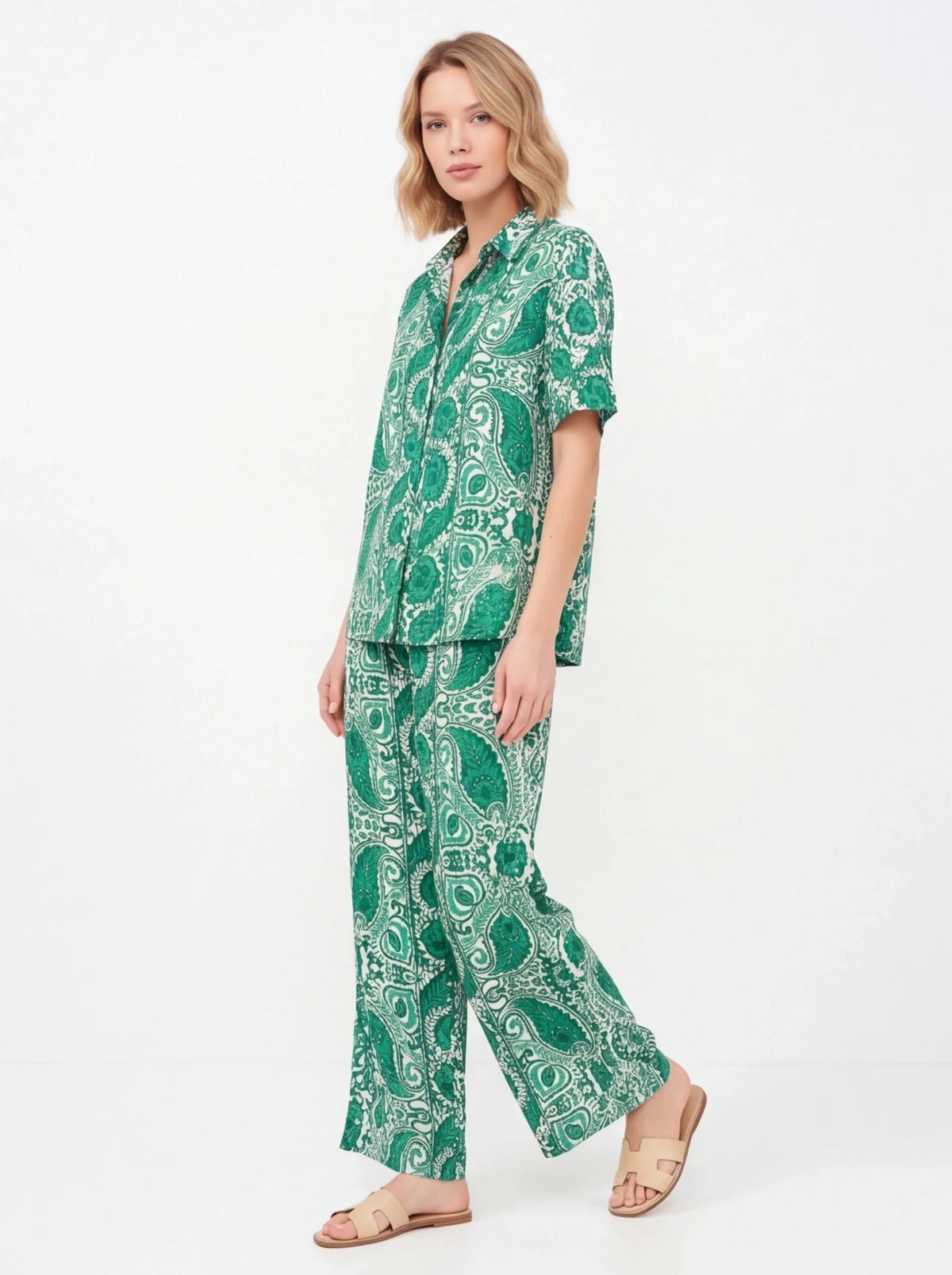Conjunto estampado verde - La Flamencona Accesorios