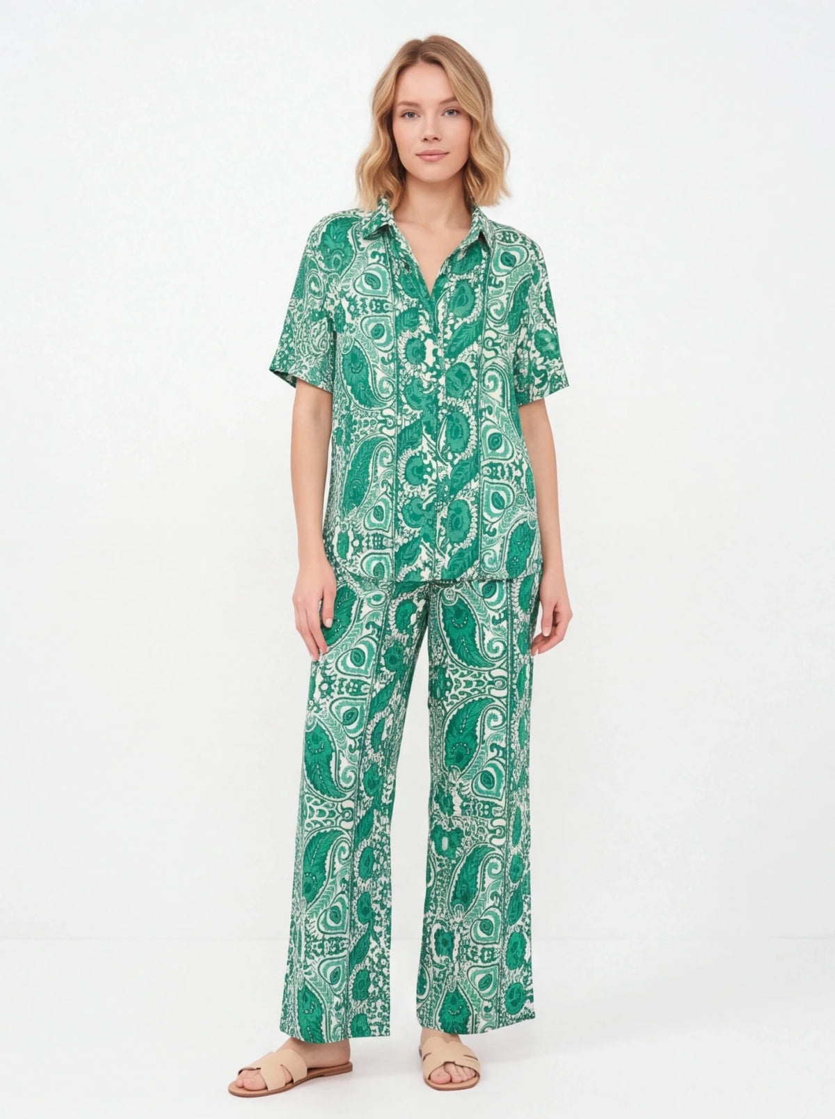 Conjunto estampado verde - La Flamencona Accesorios