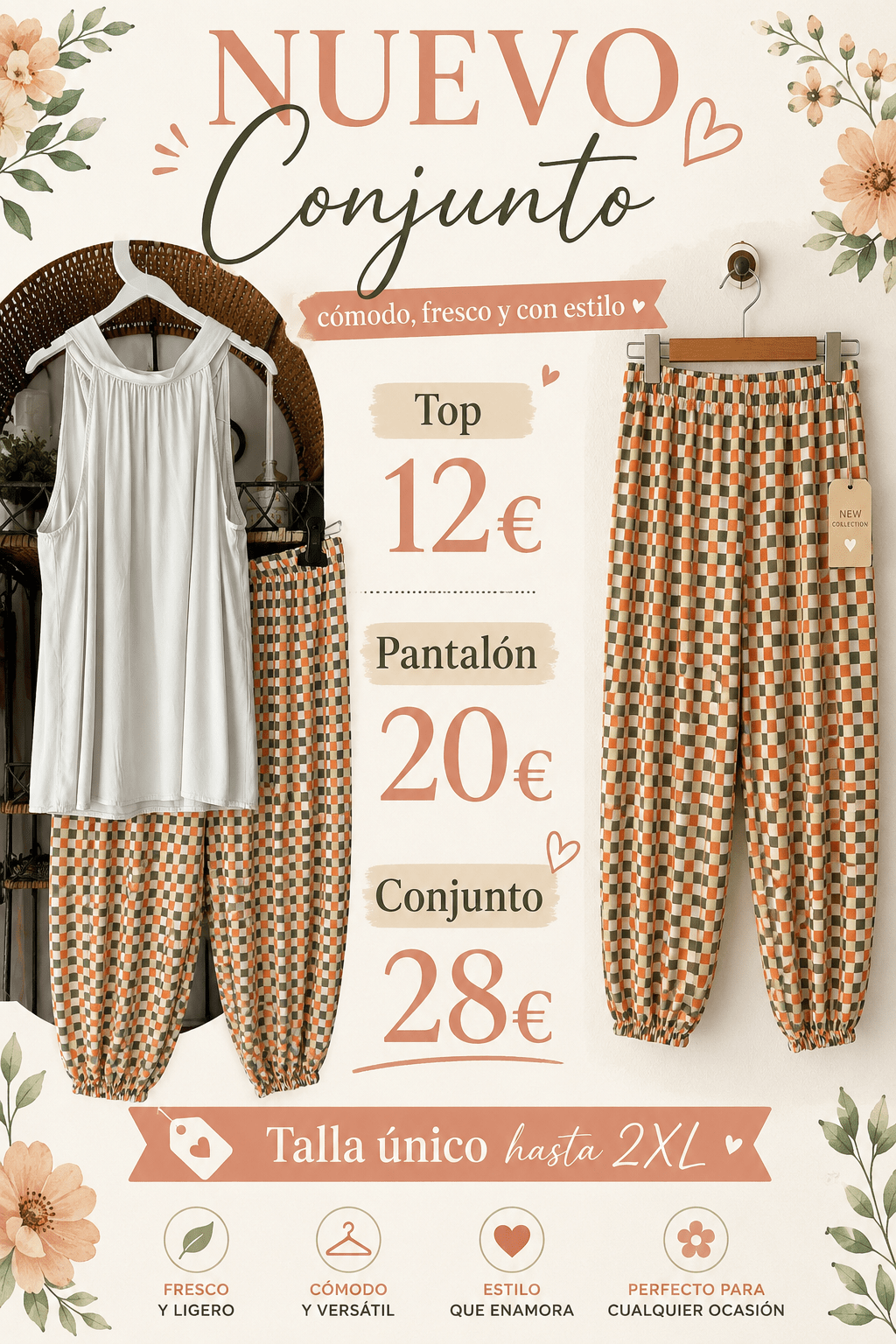 Conjunto top y pantalón talla única mujer XS–XXL - La Flamencona Accesorios