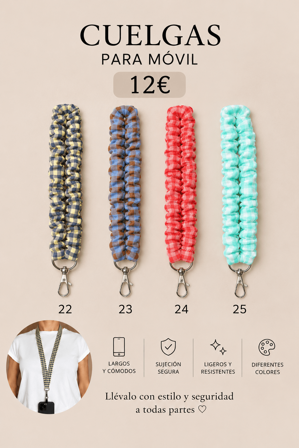 CUELGA VICHY Fruncido con elastico - La Flamencona Accesorios