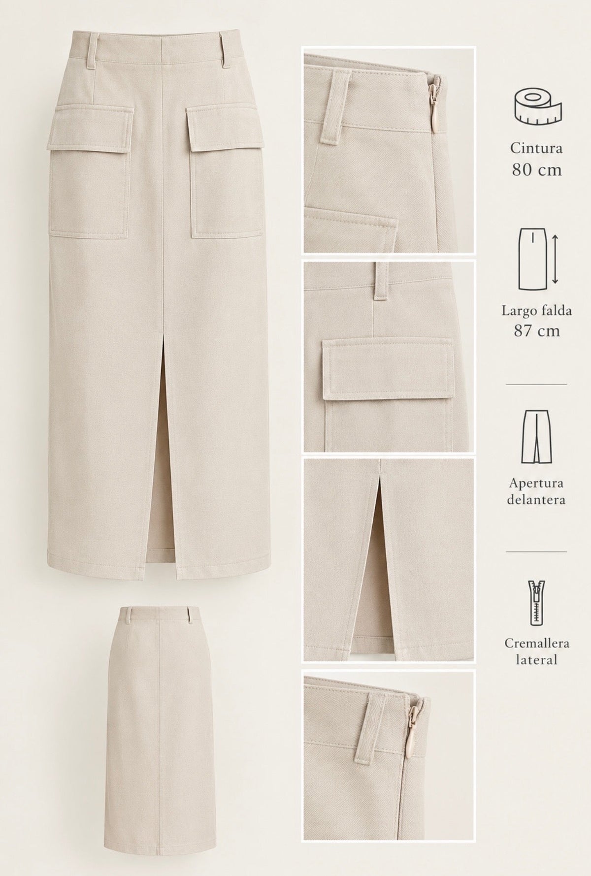 Falda beige midi - La Flamencona Accesorios