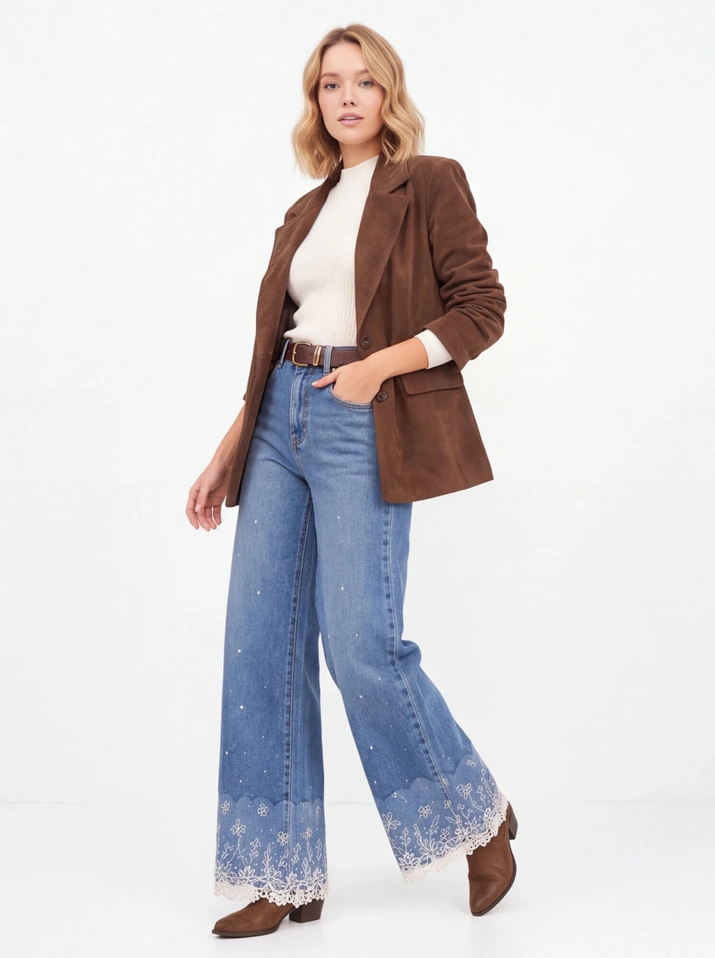Jeans Wide Leg Bordado - La Flamencona Accesorios
