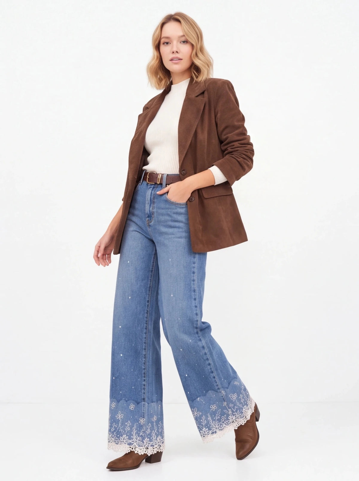 Jeans Wide Leg Bordado - La Flamencona Accesorios