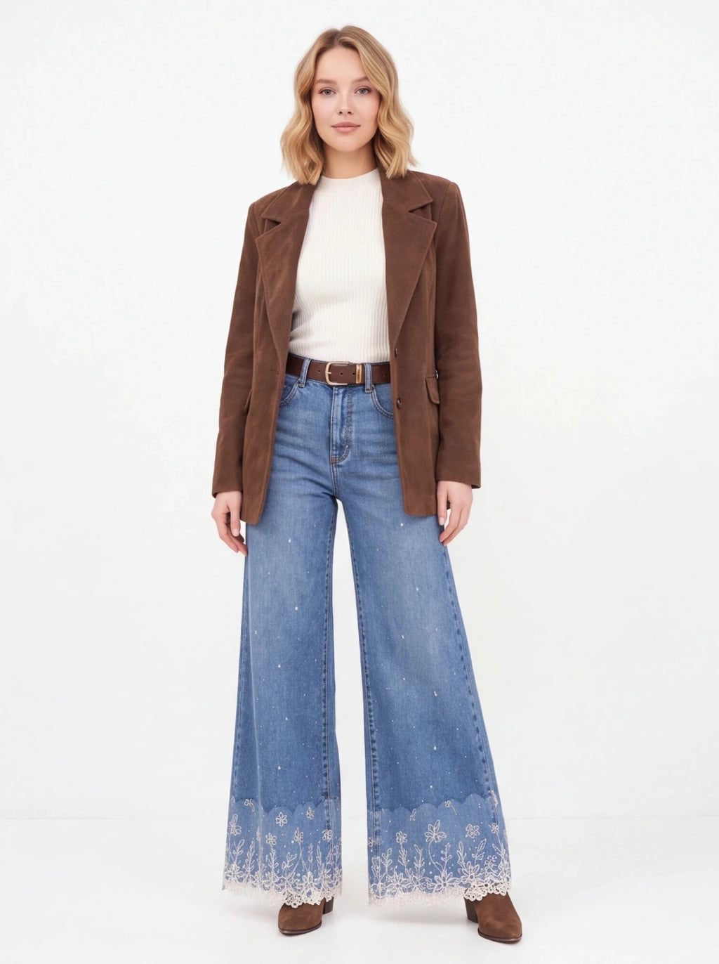Jeans Wide Leg Bordado - La Flamencona Accesorios