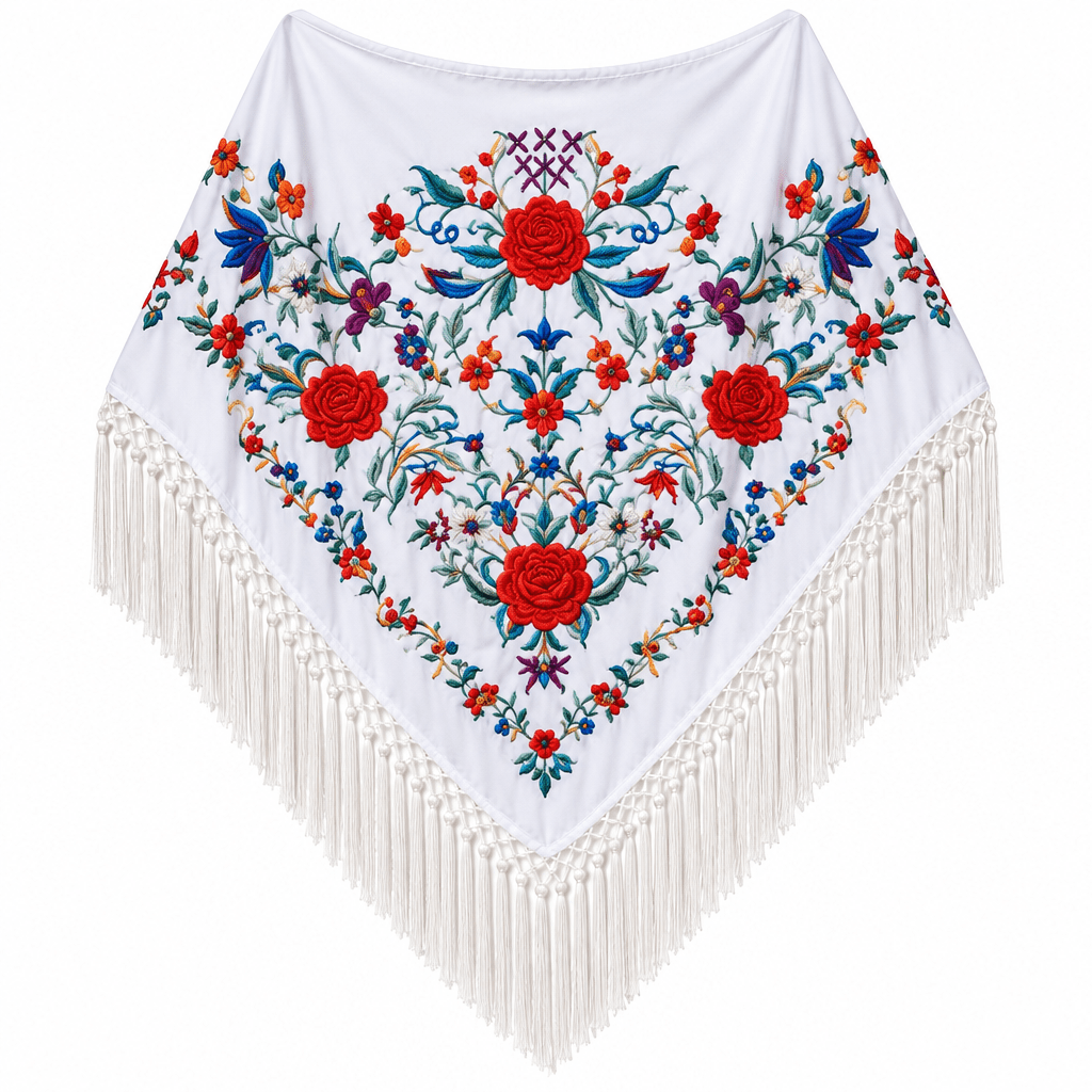 Mantoncillo Blanco Bordado colores - La Flamencona Accesorios