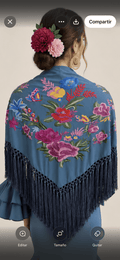 Mantoncillo Bordado Flores azul - La Flamencona Accesorios