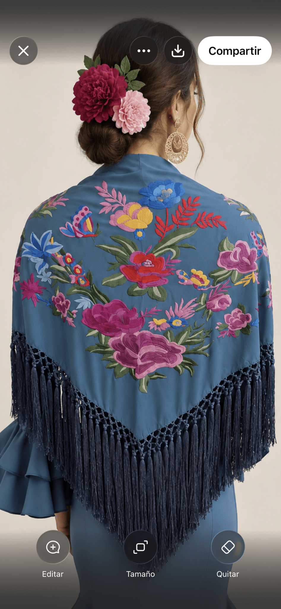 Mantoncillo Bordado Flores azul - La Flamencona Accesorios