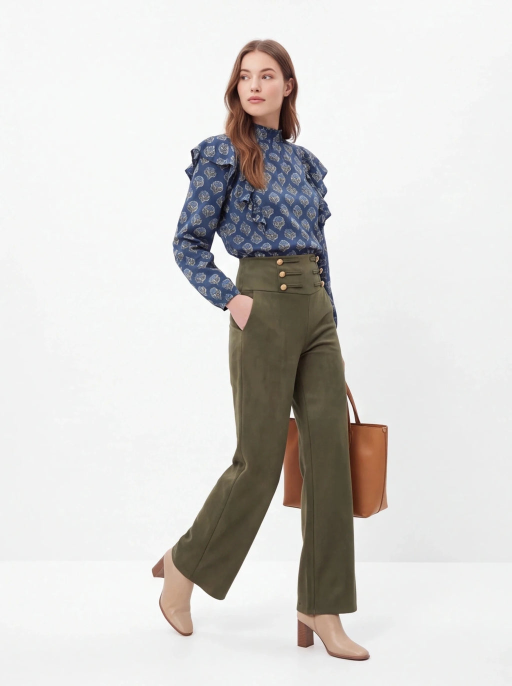Pantalón antelina caqui - La Flamencona Accesorios