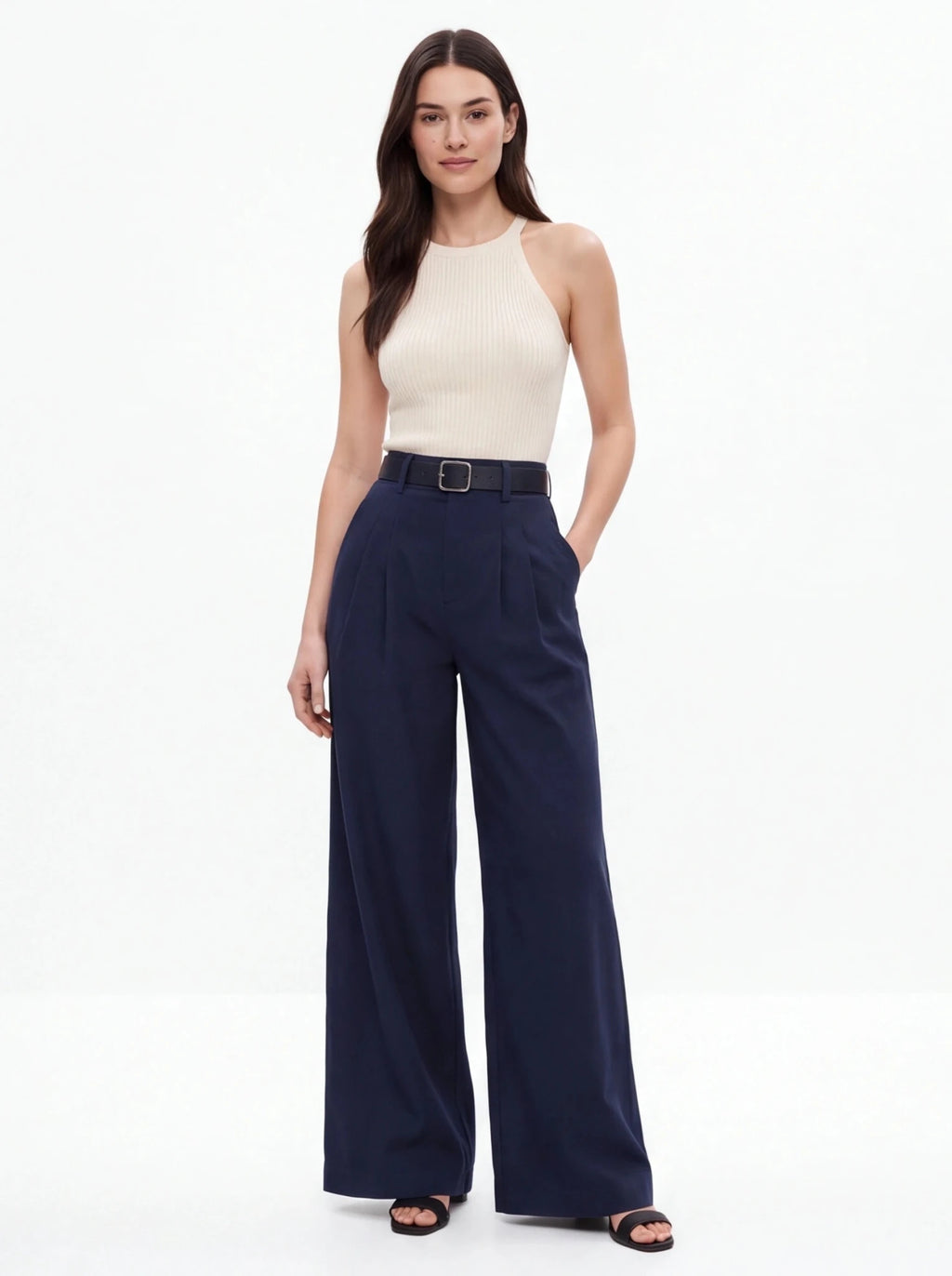 Pantalón pinzas fluido azul marino - La Flamencona Accesorios