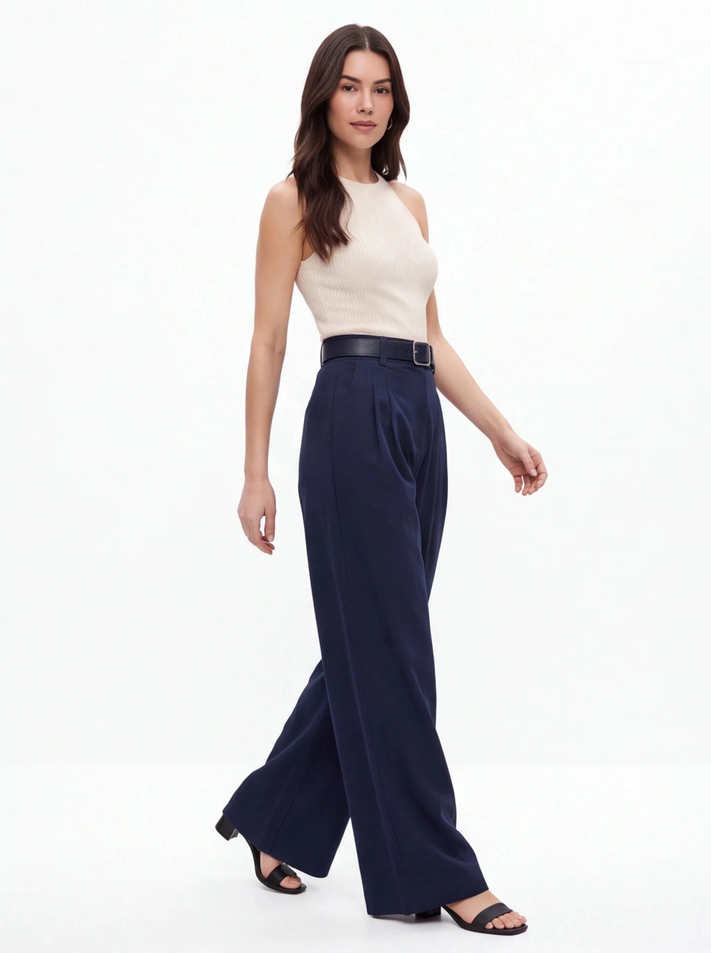 Pantalón pinzas fluido azul marino - La Flamencona Accesorios