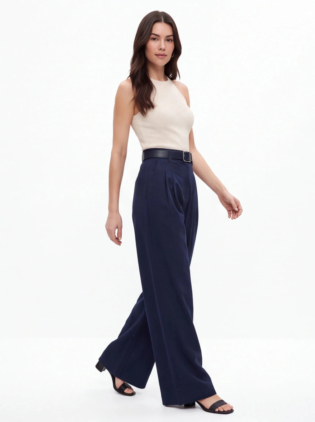 Pantalón pinzas fluido azul marino - La Flamencona Accesorios