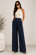 Pantalón pinzas fluido azul marino - La Flamencona Accesorios
