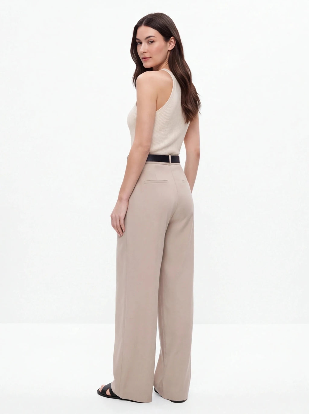 Pantalón pinzas fluido beige - La Flamencona Accesorios