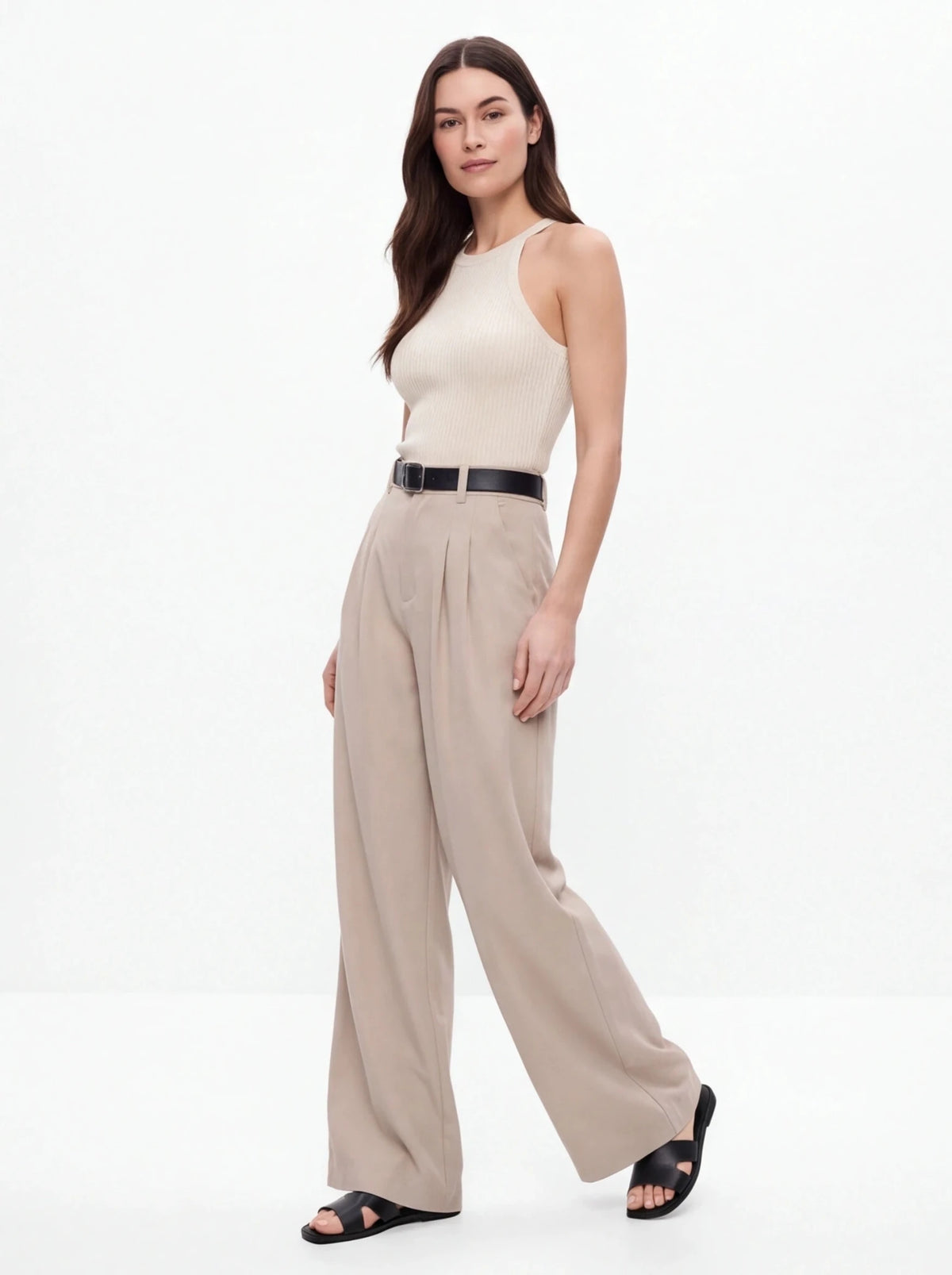 Pantalón pinzas fluido beige - La Flamencona Accesorios