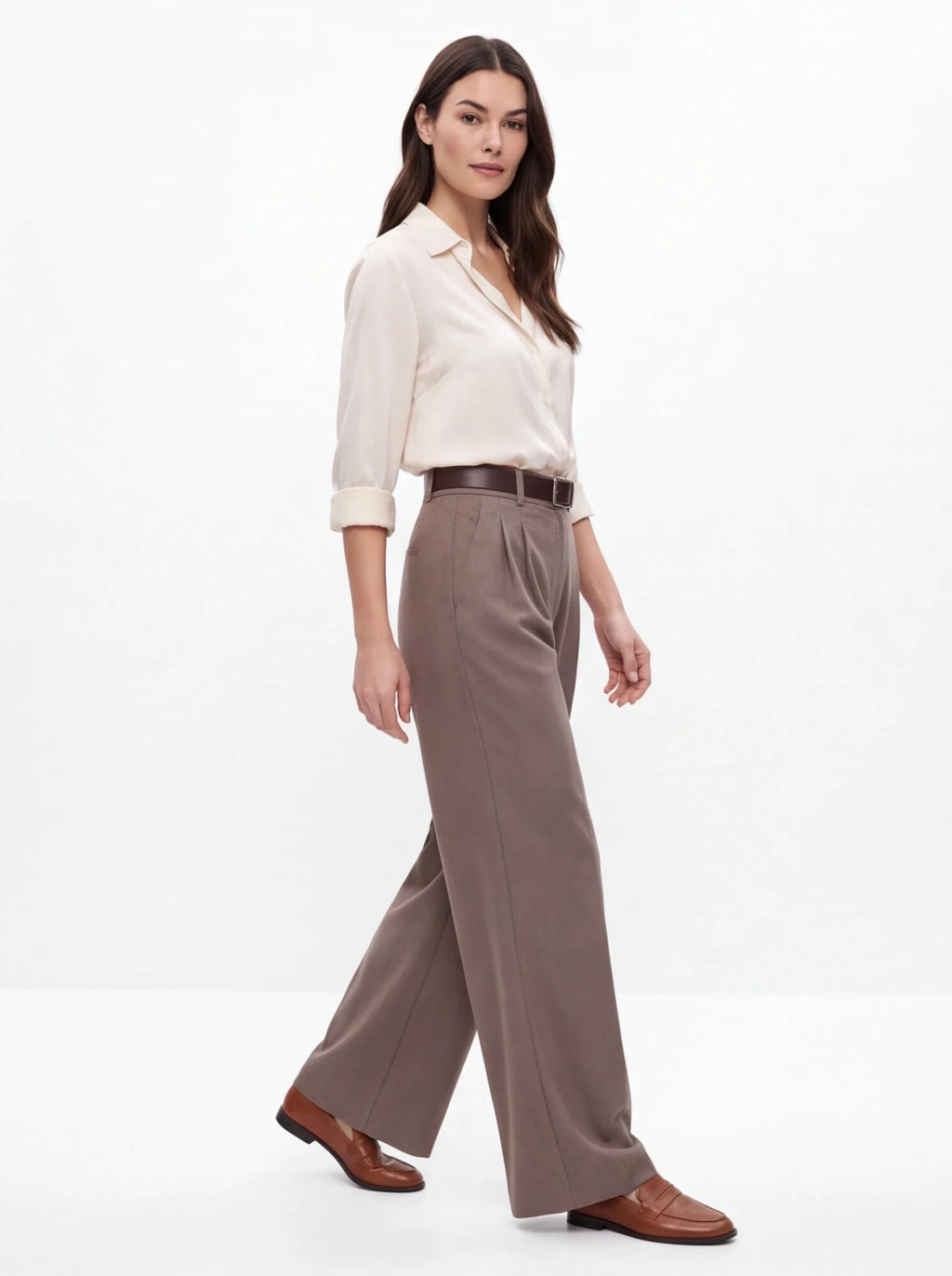 Pantalón pinzas fluido camel - La Flamencona Accesorios